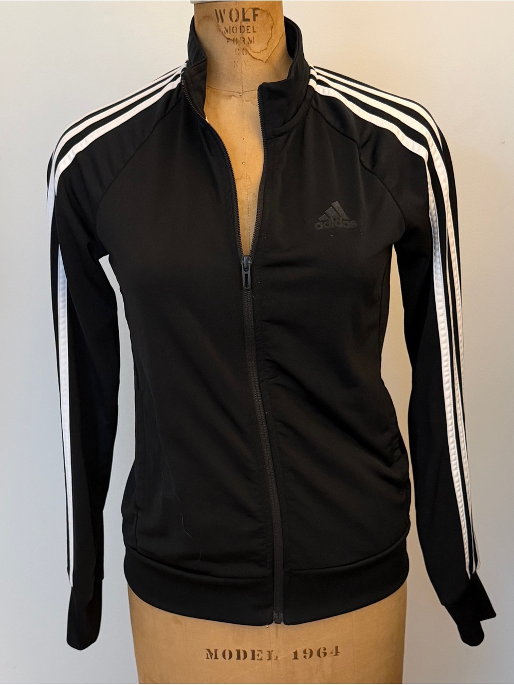 Adidas Women's Black Track Jacket with Classic White Stripes